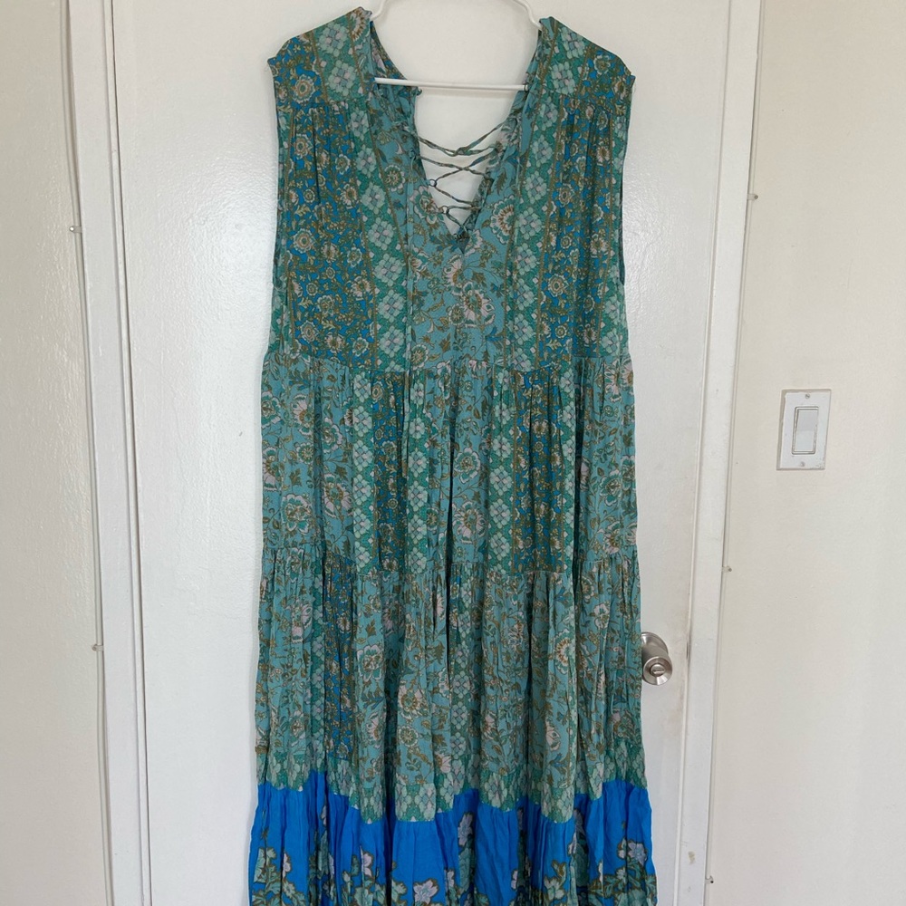 Blue and green plus sized Free People maxi dress